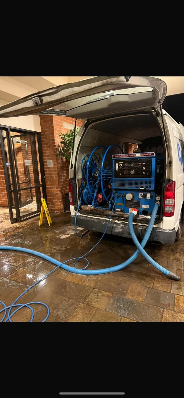 Water extraction hoses and equipment inside a property